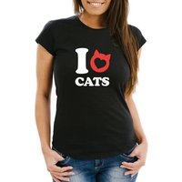 MoonWorks Print-Shirt Damen T-Shirt Spruch I love cats Katze Herz Grafik Motiv Frauen Print Fun-Shirt lustig Moonworks® mit Print von MoonWorks