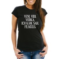 MoonWorks Print-Shirt Damen T-Shirt Spruch Veni Vidi Vodka ich kam sah Filmriss Fun-Shirt Party Festival Techno Rave Oberteil Slim Fit Moonworks® mit Print von MoonWorks