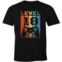 MoonWorks Print-Shirt Herren T-Shirt 18 Geburtstag Level Up Pixel Controller Retro Gamer Achtzehn Geschenk Arcade Fun-Shirt Moonworks® mit Print von MoonWorks