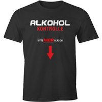 MoonWorks Print-Shirt Herren T-Shirt Alkoholkontrolle - Bitte hier blasen lustiges Trink Shirt Saufen Bier Party Moonworks® mit Print von MoonWorks