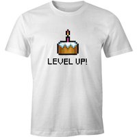 MoonWorks Print-Shirt Herren T-Shirt Geburtstag Level Up Pixel-Torte Retro Gamer Pixelgrafik Geschenk Arcade Fun-Shirt Moonworks® mit Print von MoonWorks