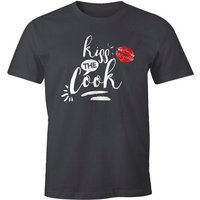 MoonWorks Print-Shirt Herren T-Shirt Kiss the Cook Fun-Shirt Spruch-Shirt Koch Foodie Grillen BBQ Barbecue Moonworks® mit Print von MoonWorks