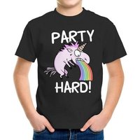 MoonWorks Print-Shirt Kinder T-Shirt Jungen kotzendes Einhorn Regenbogen Party Hard lustig Geschenk für Jungen Moonworks® von MoonWorks