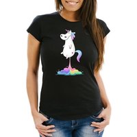 MoonWorks Print-Shirt Pups Einhorn Damen T-Shirt Slim Fit Moonworks® mit Print von MoonWorks
