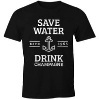 MoonWorks Print-Shirt Save water drink Champagne Herren T-Shirt Fun-Shirt mit Print von MoonWorks