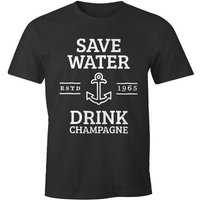 MoonWorks Print-Shirt Save water drink Champagne Herren T-Shirt Fun-Shirt mit Print von MoonWorks