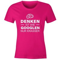 MoonWorks Print-Shirt witziges Damen T-Shirt Denken ist wie googlen nur krasser Spruch lustig Spruch-Shirt Fun-Shirt Slim Fit Moonworks® mit Print von MoonWorks