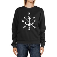 MoonWorks Sweatshirt Sweatshirt Damen Aufdruck Motiv Anker Kompass Pfeile Rundhals-Pullover Pulli Sweater Moonworks® von MoonWorks