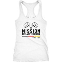 MoonWorks Tanktop Damen Racerback Tank-Top WM-Shirt Mission Titelverteidigung Fäuste Fußball Weltmeisterschaft 2018 Fan-Shirt Deutschland Moonworks® von MoonWorks