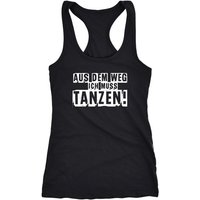 MoonWorks Tanktop Damen Tanktop Aus dem Weg ich muß tanzen Racerback Tank Top Party Feiern Spruch Shirt Techno Moonworks® von MoonWorks