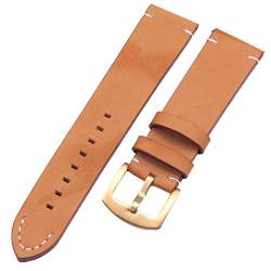 Uhrbändern 18 20 22mm Leder Mann-Frauen Handgefertigte Vintage-Armbanduhr-Bügel-Metallschnalle Braun Gold Schließe 18mm von Moonbaby