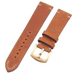 Uhrbändern 18 20 22mm Leder Mann-Frauen Handgefertigte Vintage-Armbanduhr-Bügel-Metallschnalle Dunkelbraun Gold-18mm von Moonbaby