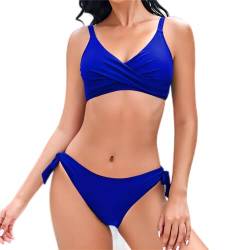 Mooncore Bikini Damen Set Push Up Bikini Bauchweg, Verstellbare Träger, Seite Krawatte, Blumendruck, Zweiteiliger Badeanzug (Blau, XXL) von Mooncore