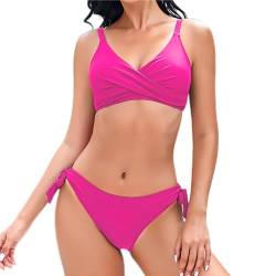 Mooncore Bikini Damen Set Push Up Bikini Bauchweg, Verstellbare Träger, Seite Krawatte, Blumendruck, Zweiteiliger Badeanzug (Rosenrot, L) von Mooncore