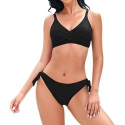 Mooncore Bikini Damen Set Push Up Bikini Bauchweg, Verstellbare Träger, Seite Krawatte, Blumendruck, Zweiteiliger Badeanzug (Schwarz, XL) von Mooncore