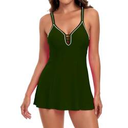 Mooncore Damen zweiteilig Badeanzug Tankini Set V-Ausschnitt Bademode Push Up Elegant Neckholder Badekleid Halter Swimsuit von Mooncore