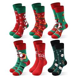 Moonlight Manor 6 Paare Weihnachtssocken für Frauen, Weihnachtsstrick Crew Socken Urlaub Warme weiche Winter Geschenk Weihnachtsmann Neuheit Socken 37-46 von Moonlight Manor