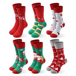 Moonlight Manor 6 Paare Weihnachtssocken für Frauen, Weihnachtsstrick Crew Socken Urlaub Warme weiche Winter Geschenk Weihnachtsmann Neuheit Socken 37-46 von Moonlight Manor