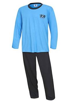 Herren Pyjama lang Herren Schlafanzug Übergrösse Plusgrösse lang Hausanzug Herren aus 100% Baumwolle Model Vintage (58, Blau) von Moonline nightwear