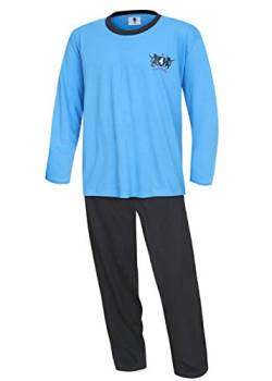 Herren Schlafanzug Pyjama lang Übergröße XL XXL XXXL XXXXL blau 100% Baumwolle (60) von Moonline nightwear