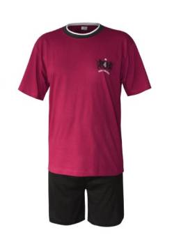 Herren Schlafanzug kurz Herren Pyjama kurz Herren Shorty Schlafanzug aus 100% Baumwolle (M/46-48, Oberteil rot/Hose anthrazit) von Moonline nightwear