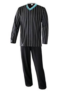 Moonline nightwear Herren Pyjama lang Herren Schlafanzug lang Hausanzug Herren aus 100% Baumwolle Model Vintage (XL/54-56, Oberteil anthrazit/Hose Uni anthrazit) von Moonline nightwear