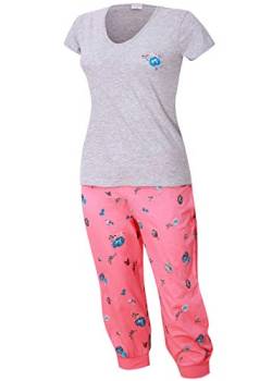 Schlafanzug kurz Caprihose Damen Pyjama kurz Damen Nachthemd kurz aus 100% Baumwolle softweich Gr. S M L XL (M/40-42, Grau) von Moonline nightwear