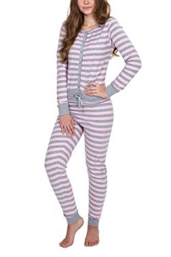 Moonline - Damen Jumpsuit Onesie Einteiler Overall mit Bündchen an Arm- und Beinabschluss mit Druckknopfleiste, Farbe:rosa, Größe:L von Moonline