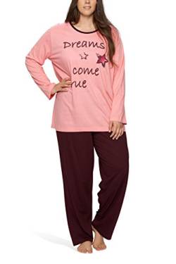 Moonline Damen Schlafanzug in großen Größen (Übergröße XL - 4XL) mit Motivdruck 'Dreams Come True Plus, Farbe:rosa, Größe:56-58 von Moonline