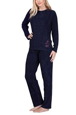 Moonline Frottee-Schlafanzug für Damen mit Motivdruck, Farbe:Navy, Größe:48-50 von Moonline