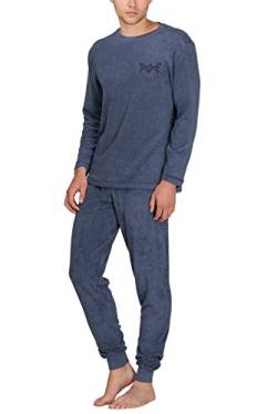 Moonline - Herren Frottee Schlafanzug mit Rundhals-Ausschnitt, Farbe:blau, Größe:M von Moonline