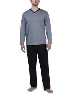 Moonline - Herren Schlafanzug lang aus 100% Baumwolle mit V-Ausschnitt und Streifen-Design, Farbe:grau, Größe:5XL von Moonline