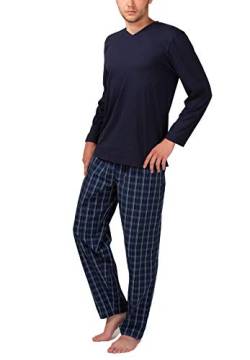 Moonline Herren Schlafanzug mit Webhose, Farbe:Navy, Größe:L von Moonline