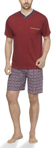 Moonline - Herren Shorty Schlafanzug kurz Pyjama mit Karierter Hose aus 100% Baumwolle, Farbe:Bordeaux/blau, Größe:46-48 von Moonline
