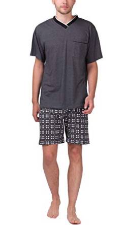 Moonline - Herren Shorty Schlafanzug kurz Pyjama mit Karierter Hose aus 100% Baumwolle, Farbe:anthrazit-Melange, Größe:46-48 von Moonline