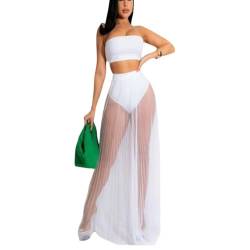 Damen Sexy Durchsichtiges Mesh Bandeau Rock mit Shorts 2 Stück Set Kleid, Weiß, Medium von Moonlips