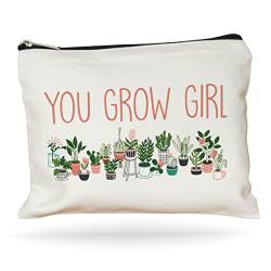 Moonwake Designs, You Grow Girl Make-up-Tasche, Baumwollleinen, Geschenk für Pflanzenliebhaber, Beige, Beige, 9.5" x 7", Pflanzen von Moonwake Designs