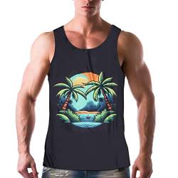 Tank Top Herren 3D Drucken Grafik T-Shirts Ärmellose Weste Unterhemd Sommer Muskelshirt Hawaii-Print Summer Retro Slim Fit Ärmellose Frühling und Sommer Tops Weste von Moorle