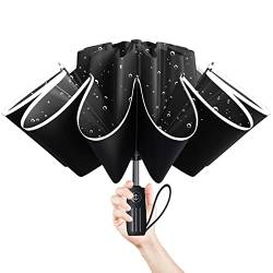 Moorrlii Reverse Folding Regenschirm Sturmfest Groß, Auf-Zu-Automatik, Winddicht und Wasserdichter Faltschirm für Damen und Herren, Golfschirm,Faltbarer Umbrella mit Reflektierende Streifen von Moorrlii