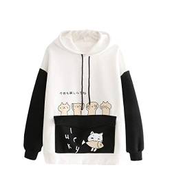 Katzenohren Hoodie Pullover MäDchen Süß Kawaii Cute Katzen Langarm Kapuzenpullover, Herbst Winter PlüSch Fleece Einfarbig Pulli Flauschig Warm Kapuzenpulli, L, 04-Schwarzgrau von Mophghdj