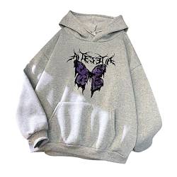 Mophghdj Frauen Casual Einfarbig Hoodie Jacke Langarm Loose Fit Y2K E-Girl ÜBergroßE Engel Schmetterling Gedruckt Sweatshirt Streetwear Kapuzenmantel Fashion Teenager MäDchen Kleidung, *29-grau, S von Mophghdj