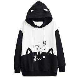 Mophghdj Katzenohren Hoodie Pullover MäDchen Süß Kawaii Cute Katzen Langarm Kapuzenpullover, Herbst Winter PlüSch Fleece Einfarbig Pulli Flauschig Warm Elegant Kapuzenpulli comfy hoodie, *04-schwarz von Mophghdj