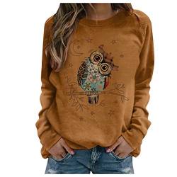 Mophghdj Pullover Damen Tier Drucken Teenager MäDchen Sweatshirt Mit Eulen Muster Langarmshirt Herbst Winter Rundhals Langarm Shirts Pulli Bluse Tops Jumper Owl Print Sweater Oberteile von Mophghdj