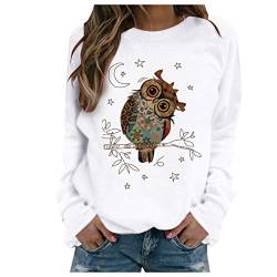 Mophghdj Pullover Damen Tier Drucken Teenager MäDchen Sweatshirt Mit Eulen Muster Langarmshirt Herbst Winter Rundhals Langarm Shirts Pulli Bluse Tops Jumper Owl Print Sweater Oberteile von Mophghdj