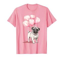 Mops Pink Ballons Mopsliebhaber Süßer Mops T-Shirt von Mopshalter Hunde Hundehalter Mopsbesitzer