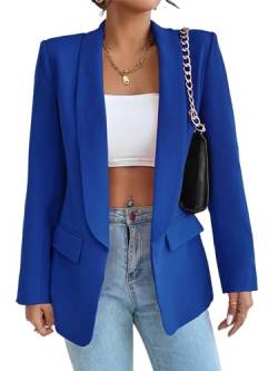 MorFansi Damen Blazer Revers Einfarbig Casual Cardigan Langarm Elegant Business Anzüge Jacke mit Tasche (Blau,S) von MorFansi