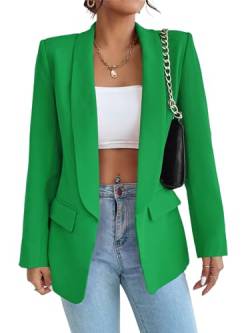 MorFansi Damen Blazer Revers Einfarbig Casual Cardigan Langarm Elegant Business Anzüge Jacke mit Tasche (Grün,S) von MorFansi