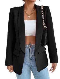 MorFansi Damen Blazer Revers Einfarbig Casual Cardigan Langarm Elegant Business Anzüge Jacke mit Tasche (Schwarz,M) von MorFansi
