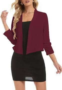 MorFansi Damen Bolero Elegant Chiffon Strickjacke 3/4 Ärmel Schulterjacke Leichte Bolerojacke Festlich Kurz Top (Verpackung MEHRWEG) (Weinrot,S) von MorFansi