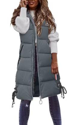 MorFansi Damen Daunenweste Ärmellose Lange Steppweste Winterjacke Mit Kapuze Leicht Outdoor Mantel Daunenmantel (Grau,2XL) von MorFansi